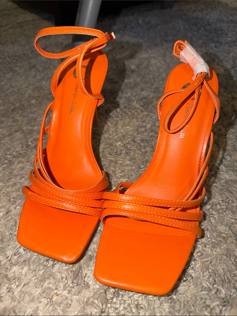 Women's Orange Strappy Square-Toe Heels with Ankle Tie